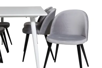 Ypas Matgrupp 180 cm inkl 6 Valeri Stolar - Vit/Sammet/Ljusgrå/Svart - Möbler - Matplats - Matgrupp & matbord med stolar