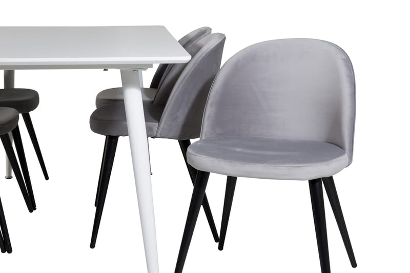 Ypas Matgrupp 180 cm inkl 6 Valeri Stolar - Vit/Sammet/Ljusgrå/Svart - Möbler - Matplats - Matgrupp & matbord med stolar
