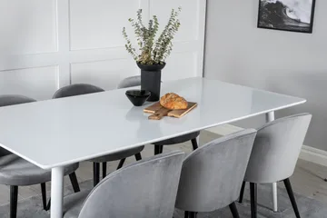 Ypas Matgrupp 180 cm inkl 6 Valeri Stolar - Vit/Sammet/Ljusgrå/Svart - Möbler - Matplats - Matgrupp & matbord med stolar
