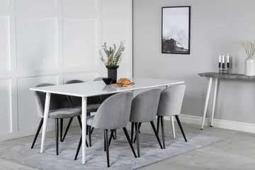 Ypas Matgrupp 180 cm inkl 6 Valeri Stolar - Vit/Sammet/Ljusgrå/Svart - Möbler - Matplats - Matgrupp & matbord med stolar