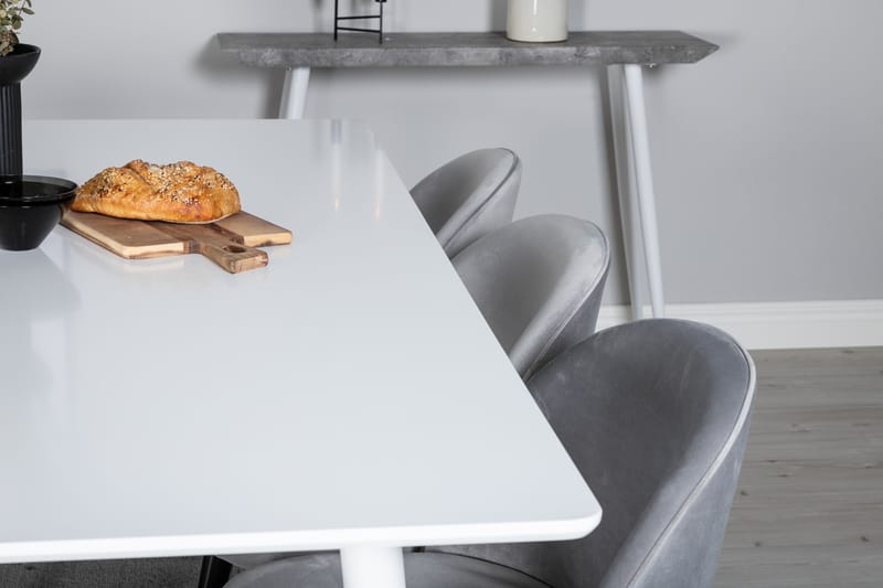 Ypas Matgrupp 180 cm inkl 6 Valeri Stolar - Vit/Sammet/Ljusgrå/Svart - Möbler - Matplats - Matgrupp & matbord med stolar