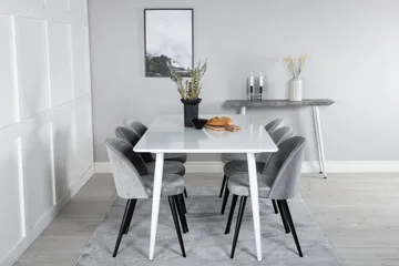 Ypas Matgrupp 180 cm inkl 6 Valeri Stolar - Vit/Sammet/Ljusgrå/Svart - Möbler - Matplats - Matgrupp & matbord med stolar