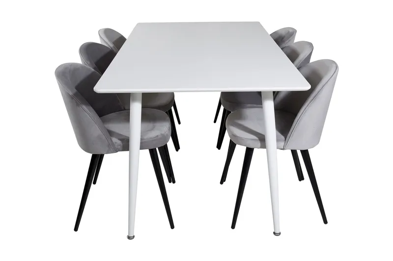 Ypas Matgrupp 180 cm inkl 6 Valeri Stolar - Vit/Sammet/Ljusgrå/Svart - Möbler - Matplats - Matgrupp & matbord med stolar
