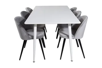 Ypas Matgrupp 180 cm inkl 6 Valeri Stolar - Vit/Sammet/Ljusgrå/Svart - Möbler - Matplats - Matgrupp & matbord med stolar