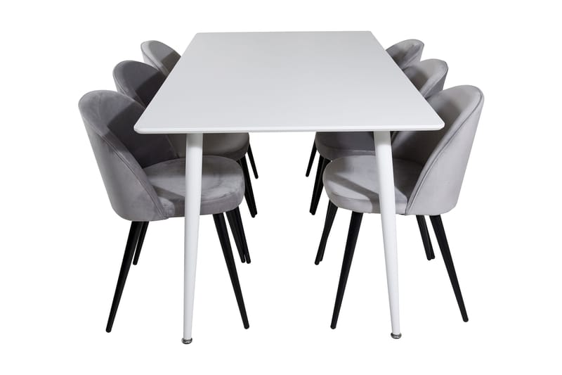 Ypas Matgrupp 180 cm inkl 6 Valeri Stolar - Vit/Sammet/Ljusgrå/Svart - Möbler - Matplats - Matgrupp & matbord med stolar