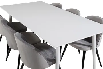 Ypas Matgrupp 180 cm inkl 6 Valeri Stolar - Vit/Sammet/Ljusgrå/Svart - Möbler - Matplats - Matgrupp & matbord med stolar