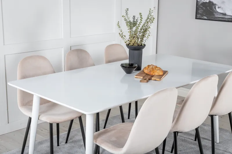 Ypas Matgrupp 180 cm inkl 6 Pontus Stolar - Vit/Svart/Beige - Möbler - Matplats - Matgrupp & matbord med stolar
