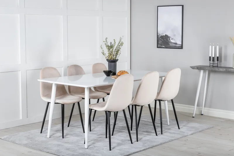 Ypas Matgrupp 180 cm inkl 6 Pontus Stolar - Vit/Svart/Beige - Möbler - Matplats - Matgrupp & matbord med stolar