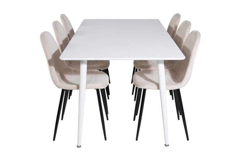 Ypas Matgrupp 180 cm inkl 6 Pontus Stolar - Vit/Svart/Beige - Möbler - Matplats - Matgrupp & matbord med stolar
