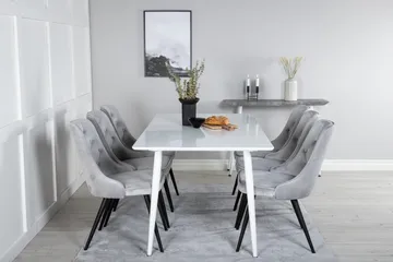 Ypas Matgrupp 180cm inkl 6 Valera Lyx Stolar - Sammet/Vit/Svart/Grå - Möbler - Matplats - Matgrupp & matbord med stolar