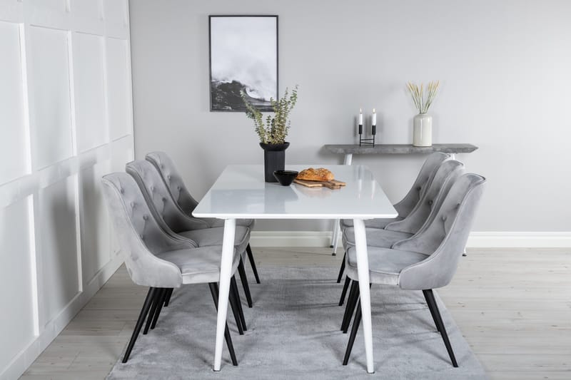 Ypas Matgrupp 180cm inkl 6 Valera Lyx Stolar - Sammet/Vit/Svart/Grå - Möbler - Matplats - Matgrupp & matbord med stolar