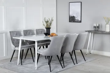 Ypas Matgrupp 180cm inkl 6 Valera Lyx Stolar - Sammet/Vit/Svart/Grå - Möbler - Matplats - Matgrupp & matbord med stolar
