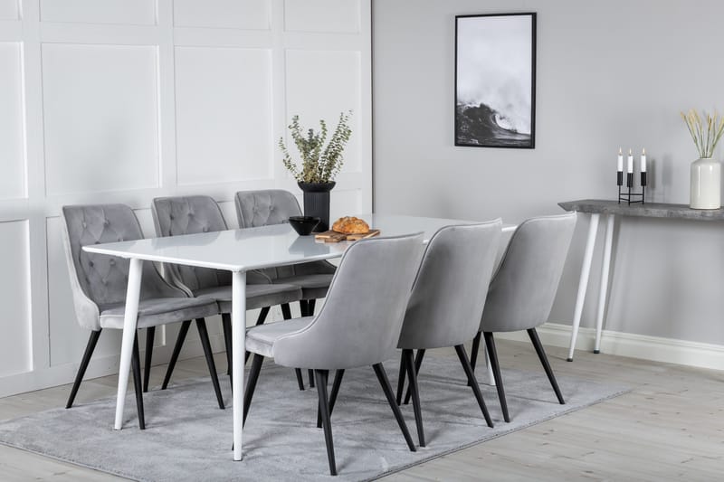 Ypas Matgrupp 180cm inkl 6 Valera Lyx Stolar - Sammet/Vit/Svart/Grå - Möbler - Matplats - Matgrupp & matbord med stolar