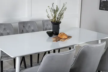 Ypas Matgrupp 180cm inkl 6 Valera Lyx Stolar - Sammet/Vit/Svart/Grå - Möbler - Matplats - Matgrupp & matbord med stolar