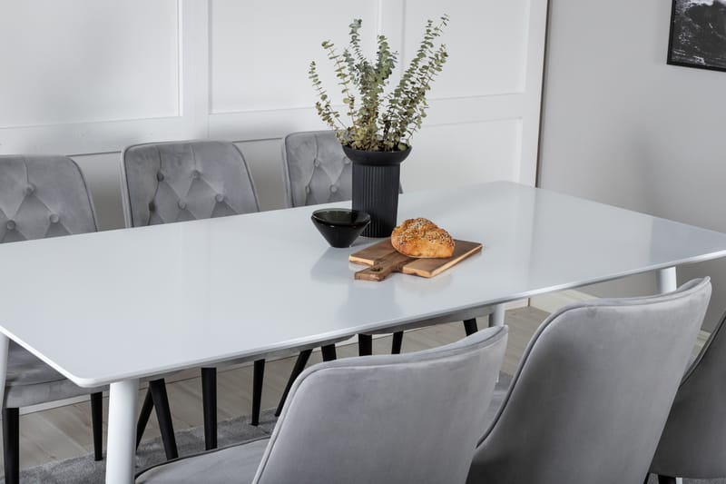 Ypas Matgrupp 180cm inkl 6 Valera Lyx Stolar - Sammet/Vit/Svart/Grå - Möbler - Matplats - Matgrupp & matbord med stolar