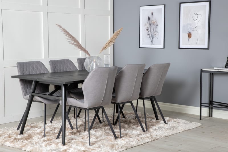 Zenazmi Förlängningsbar Matgrupp 195 cm inkl 6 Sumoas Stolar - Svart/Grå - Möbler - Matplats - Matgrupp & matbord med stolar
