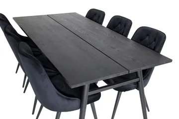 Zenazmi Matgrupp 195 cm inkl 6 Valera Lyx Sammetsstolar - Svart - Möbler - Matplats - Matgrupp & matbord med stolar