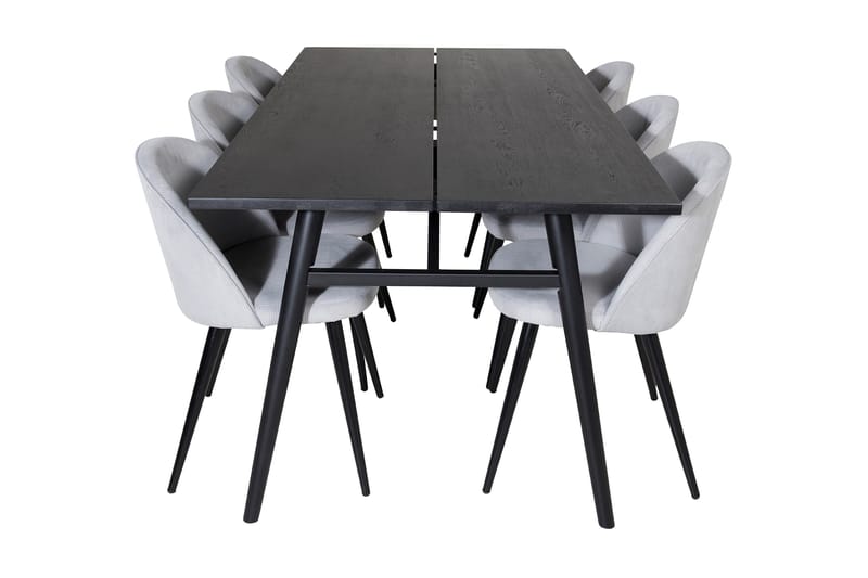 Zenazmi Matgrupp 195 cm inkl 6 Valeri Manchesterstolar - Svart/Grå - Möbler - Matplats - Matgrupp & matbord med stolar
