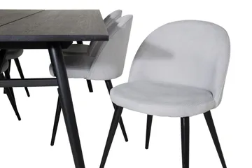 Zenazmi Matgrupp 195 cm inkl 6 Valeri Manchesterstolar - Svart/Grå - Möbler - Matplats - Matgrupp & matbord med stolar
