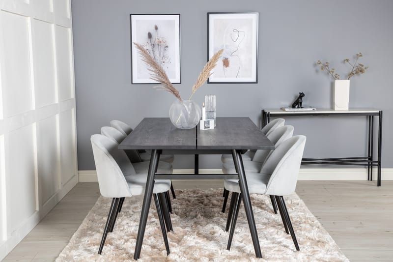 Zenazmi Matgrupp 195 cm inkl 6 Valeri Manchesterstolar - Svart/Grå - Möbler - Matplats - Matgrupp & matbord med stolar