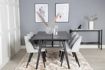 Zenazmi Matgrupp 195 cm inkl 6 Valeri Manchesterstolar - Svart/Grå - Möbler - Matplats - Matgrupp & matbord med stolar