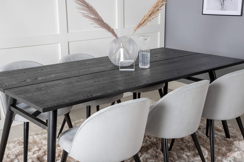 Zenazmi Matgrupp 195 cm inkl 6 Valeri Manchesterstolar - Svart/Grå - Möbler - Matplats - Matgrupp & matbord med stolar