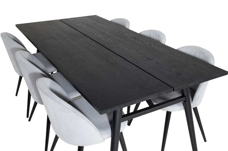 Zenazmi Matgrupp 195 cm inkl 6 Valeri Manchesterstolar - Svart/Grå - Möbler - Matplats - Matgrupp & matbord med stolar