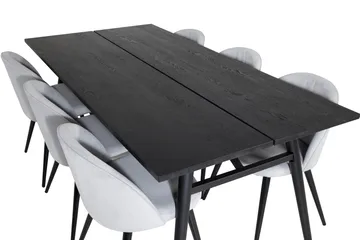 Zenazmi Matgrupp 195 cm inkl 6 Valeri Manchesterstolar - Svart/Grå - Möbler - Matplats - Matgrupp & matbord med stolar