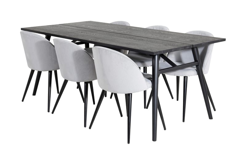Zenazmi Matgrupp 195 cm inkl 6 Valeri Manchesterstolar, Svart/Grå