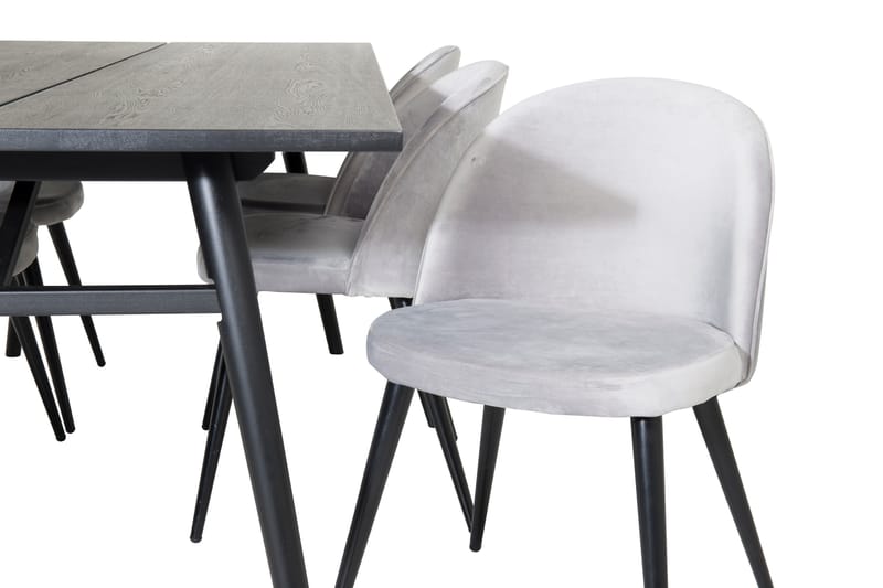 Zenazmi Matgrupp 195 cm inkl 6 Valerie Sammetsstolar - Svart/Ljusgrå - Möbler - Matplats - Matgrupp & matbord med stolar