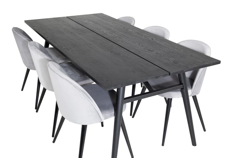 Zenazmi Matgrupp 195 cm inkl 6 Valerie Sammetsstolar - Svart/Ljusgrå - Möbler - Matplats - Matgrupp & matbord med stolar