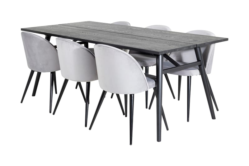 Zenazmi Matgrupp 195 cm inkl 6 Valerie Sammetsstolar, Svart/Ljusgrå