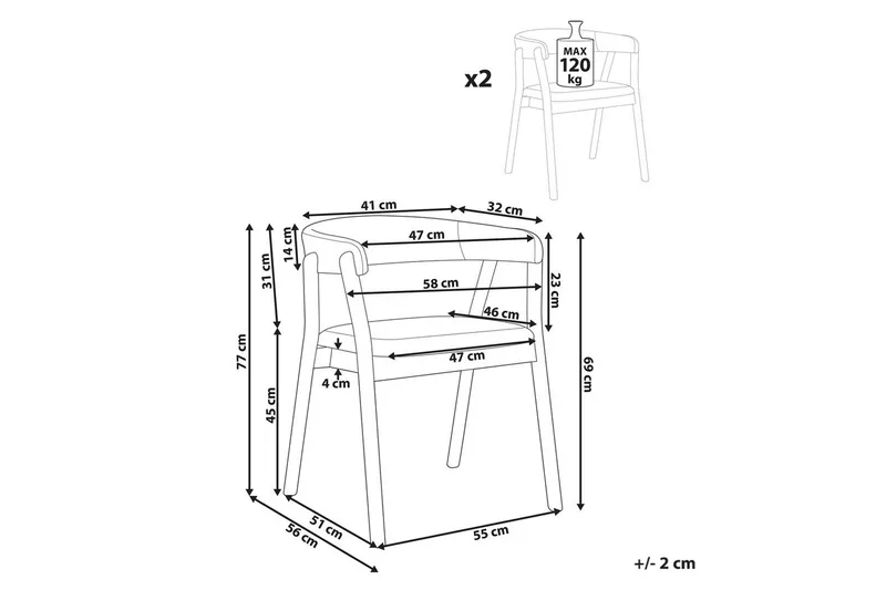 Matsalsstol Mylo set om 2 Beige-Mörkt Trä - Beige-Mörkt Trä - Möbler - Matplats - Matstol & köksstol