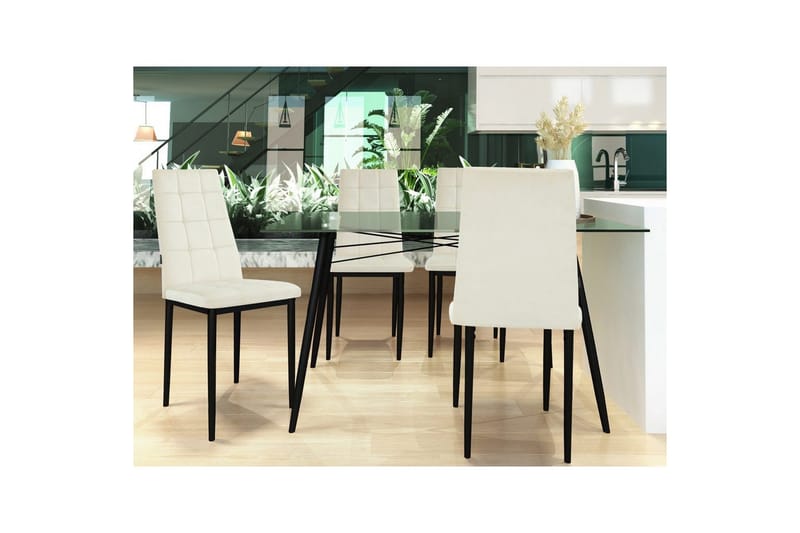 Matstol Becca set om 4 Sammet/metall, Kräm - Sammet/metall, Kräm - Möbler - Matplats - Matstol & köksstol