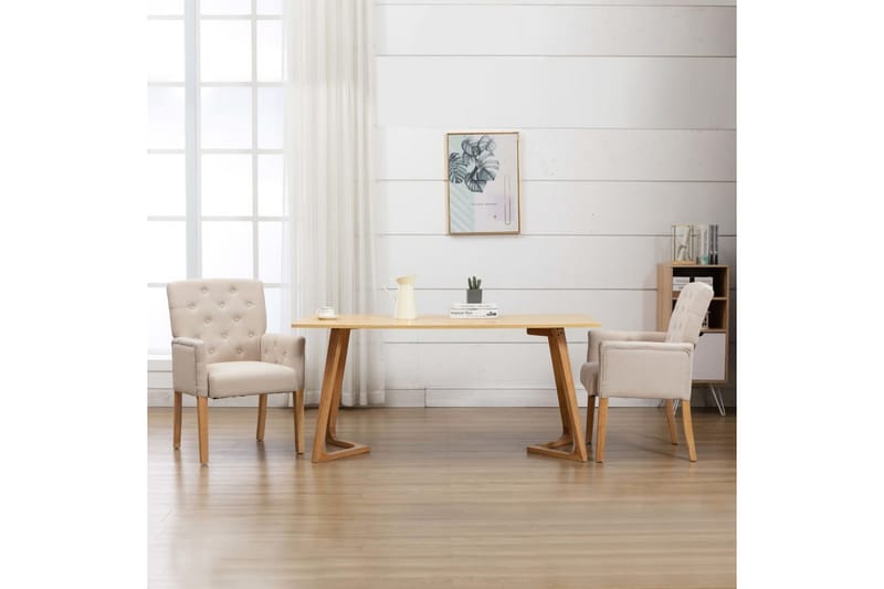 Matstol med armstöd beige tyg - Beige - Möbler - Matplats - Matstol & köksstol