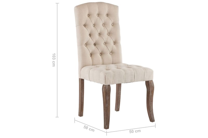 Matstolar 2 st beige linnedesign tyg - Beige - Möbler - Matplats - Matstol & köksstol