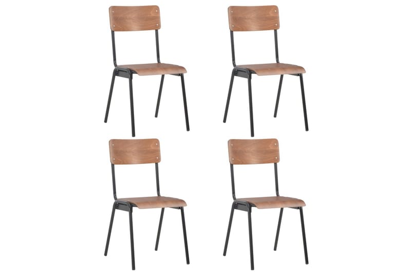 Matstolar 4 st massiv plywood stål brun - Brun - Möbler - Matplats - Matstol & köksstol