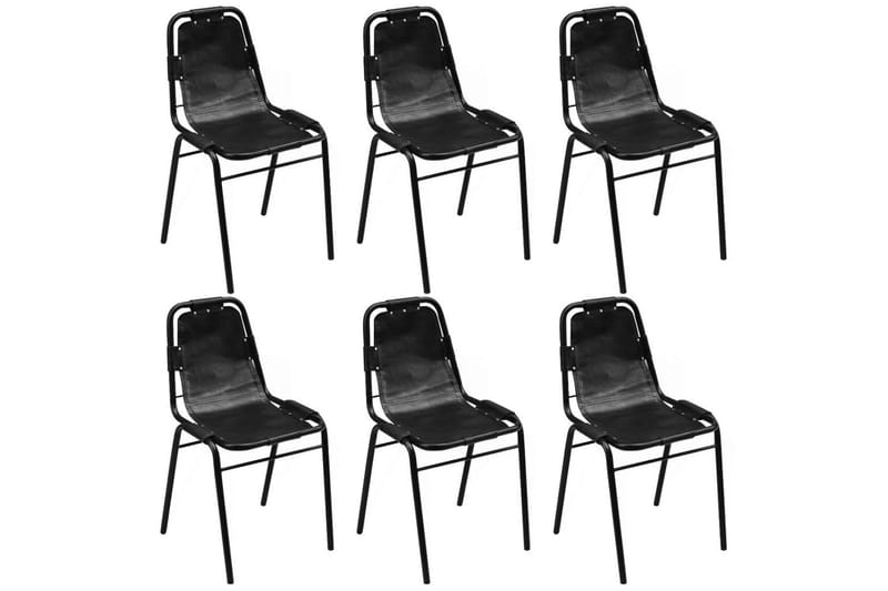 Matstolar 6 st svart äkta läder - Svart - Möbler - Matplats - Matstol & köksstol