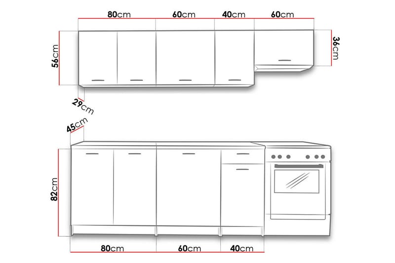 Mela Köksset 240x45x138 cm - Beige/Grå - Möbelset för kök & matplats