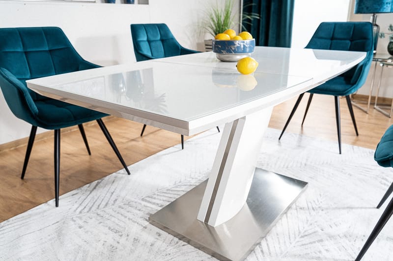 MIMICO Förlängningsbart Matbord 120 cm Glas/Mattvit/Silver - Bord - Matbord & köksbord
