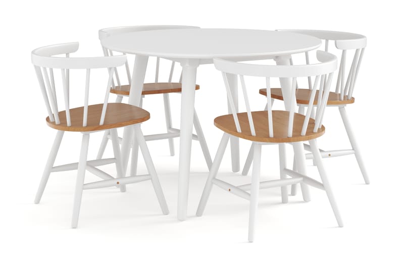 MIOVENI Bord 106 cm Rund Vit + 4 VARISA Stolar Brun - Matgrupp & matbord med stolar