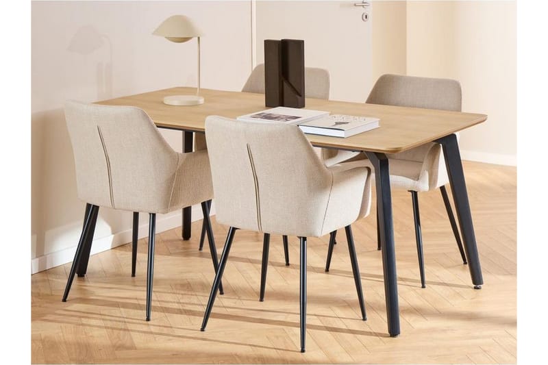 Motona Matgrupp 160 cm + 4 st Nielsby Matstolar - Svart/Beige - Möbler - Matplats - Matgrupp & matbord med stolar