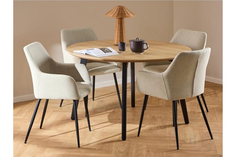 Motona Matgrupp Rund 120 cm + 4 st Nielsby Matstolar - Svart/Beige - Möbler - Matplats - Matgrupp & matbord med stolar