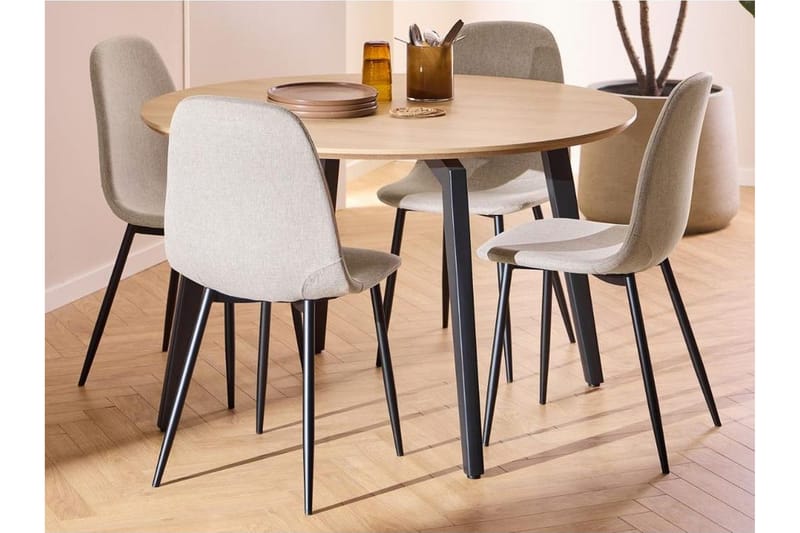 Motona Matgrupp Rund 120 cm + 4 st Salaman Matstolar - Svart/Beige - Möbler - Matplats - Matgrupp & matbord med stolar