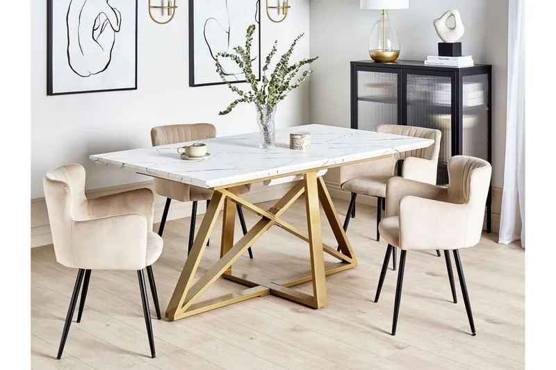 Nettuno Matbord Förlängningsbart 160-200x90 cm - Vit/Guld - Möbler - Matplats - Matbord & köksbord