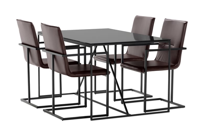 NIJOU Matbord 140 Glas/Metall + 4st PERAMOLA Matstol - Matgrupp & matbord med stolar