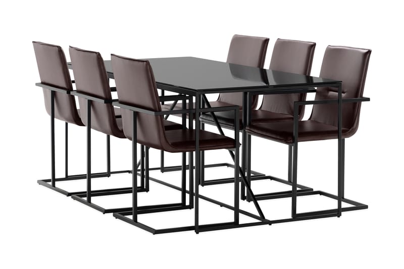 NIJOU Matbord 180 Glas/Metall + 6st PERAMOLA Matstol - Matgrupp & matbord med stolar