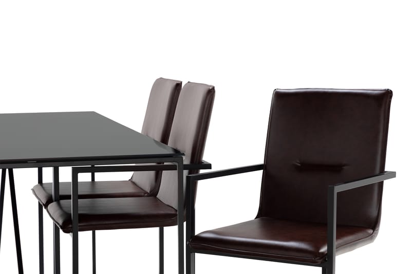 NIJOU Matbord 180 Glas/Metall + 6st PERAMOLA Matstol - Matgrupp & matbord med stolar