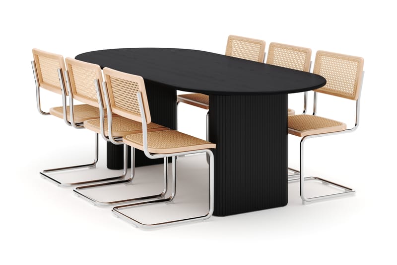 Noira Matbord 220 cm Ek med 6 st Build Matstolar, Svart