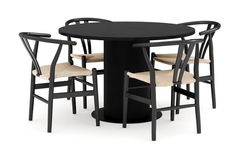 Noira Matgrupp 120 cm Ek Rund med 4 Dastoori Matstol - Möbler - Matplats - Matgrupp & matbord med stolar